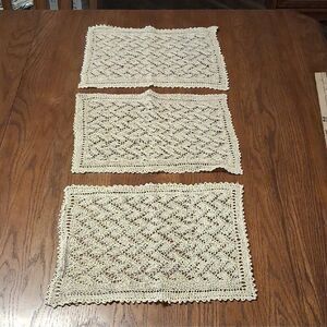Set Of 3 Elegant vintage crocheted ecru Lace Placemats